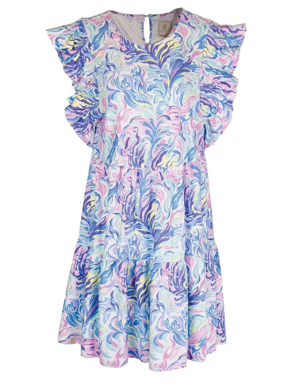 Weekend In Charleston Ruffle Sleeve Dress In Watercolor Print