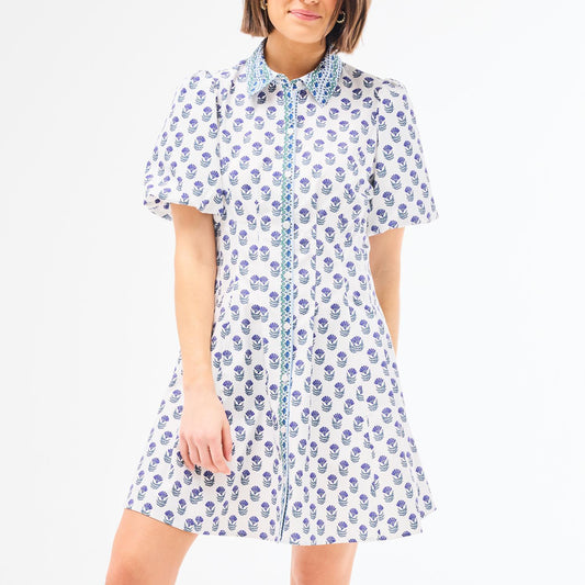Mary Square Floral Foulard Navy Rory Dress