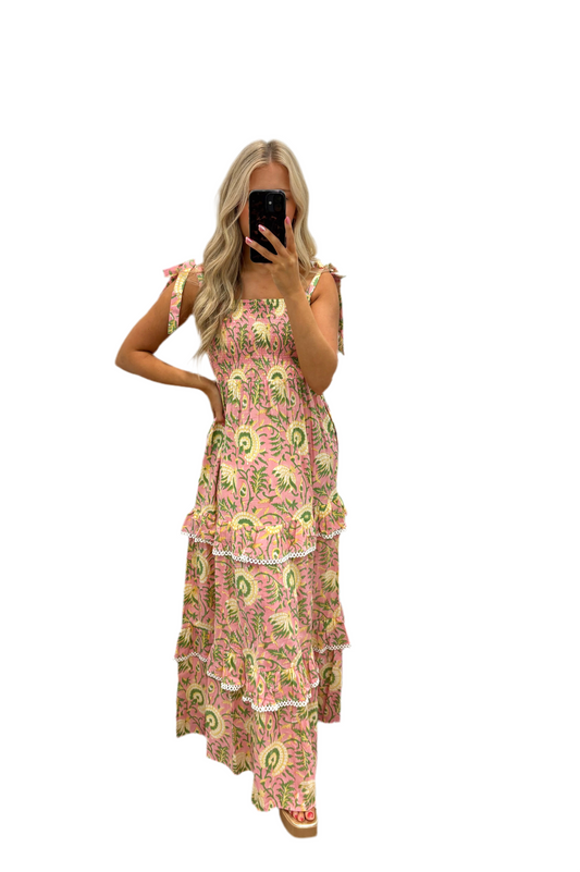 Aria Tie Strap Maxi Dress in Sunset Yellow