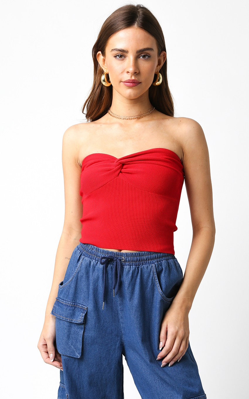 Laken Strapless Top In Volcano Red