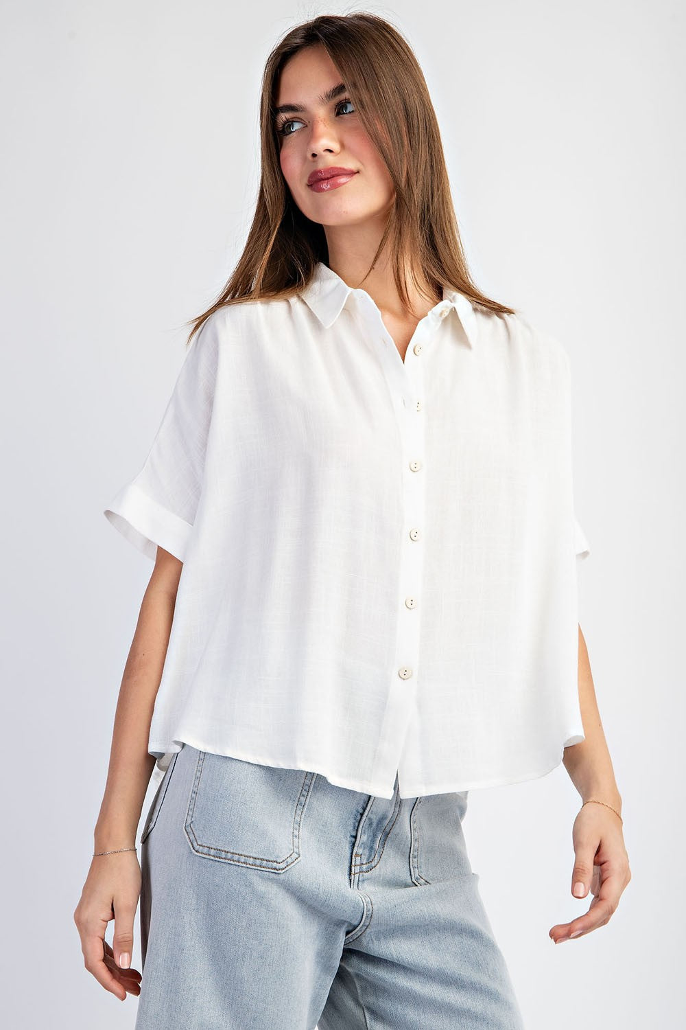 Day Casual Button Front Top In Off White