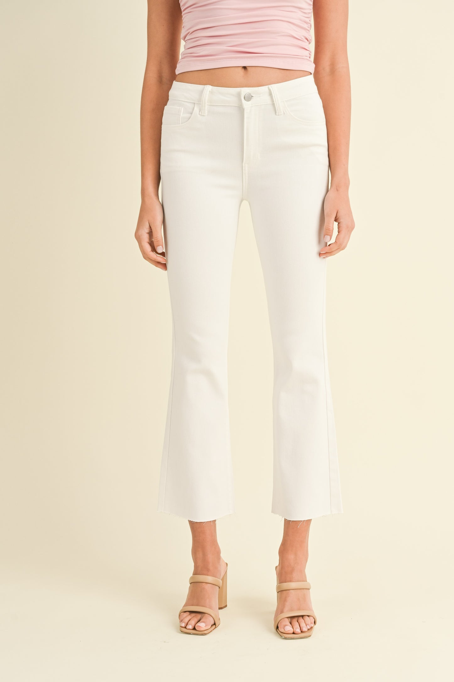 Blair Cropped Raw Hem Flare In White
