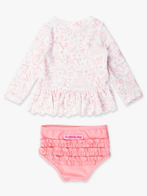 RuffleButts By The Seaside L/S Rash Guard Bikini