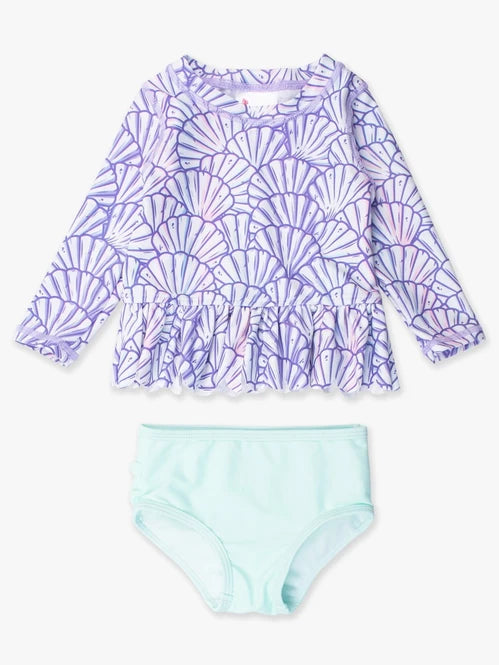 RuffleButts Magical Mermaid Scallop Rash Guard Bikini