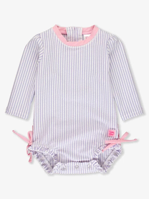 RuffleButts Lavender Seersucker One Piece Rash Guard