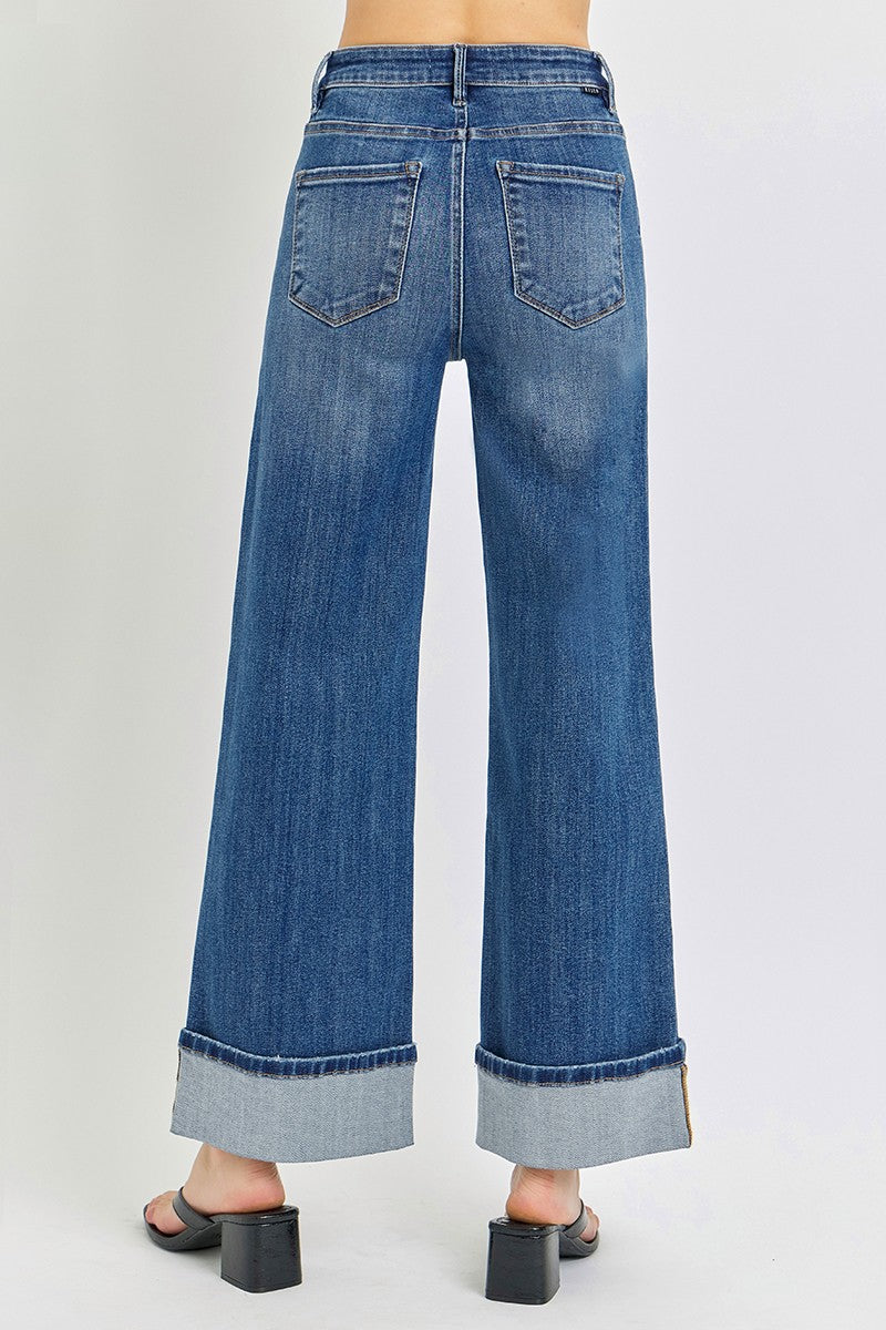 Andie Tummy Control HR Wide Leg Cuff Jeans