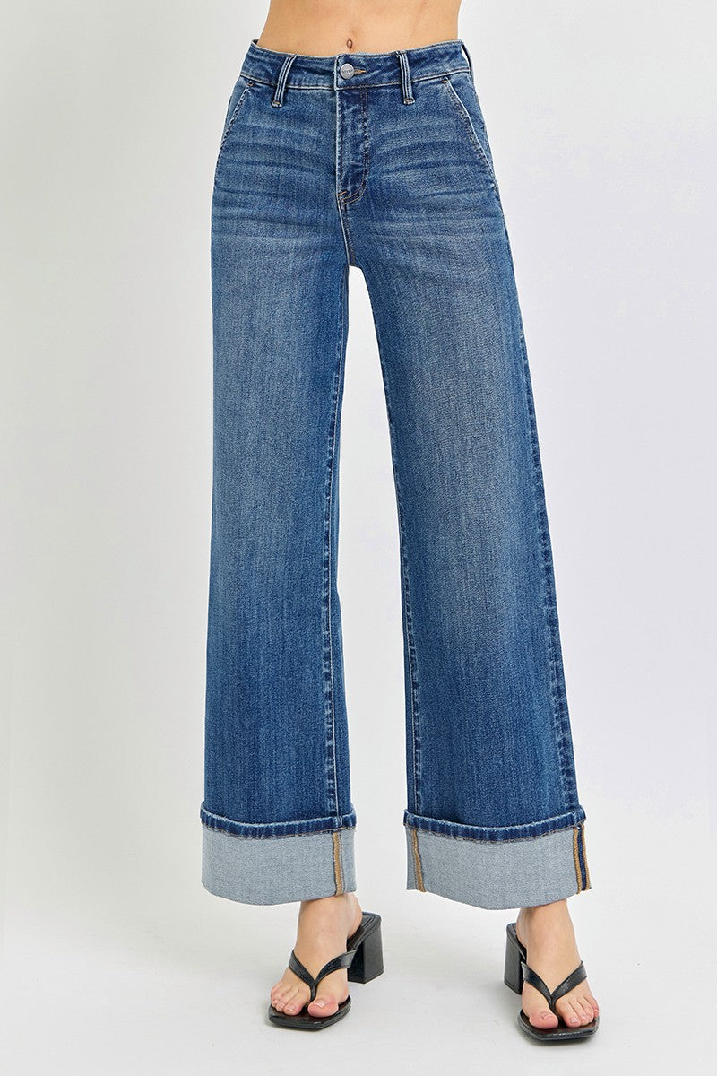 Andie Tummy Control HR Wide Leg Cuff Jeans