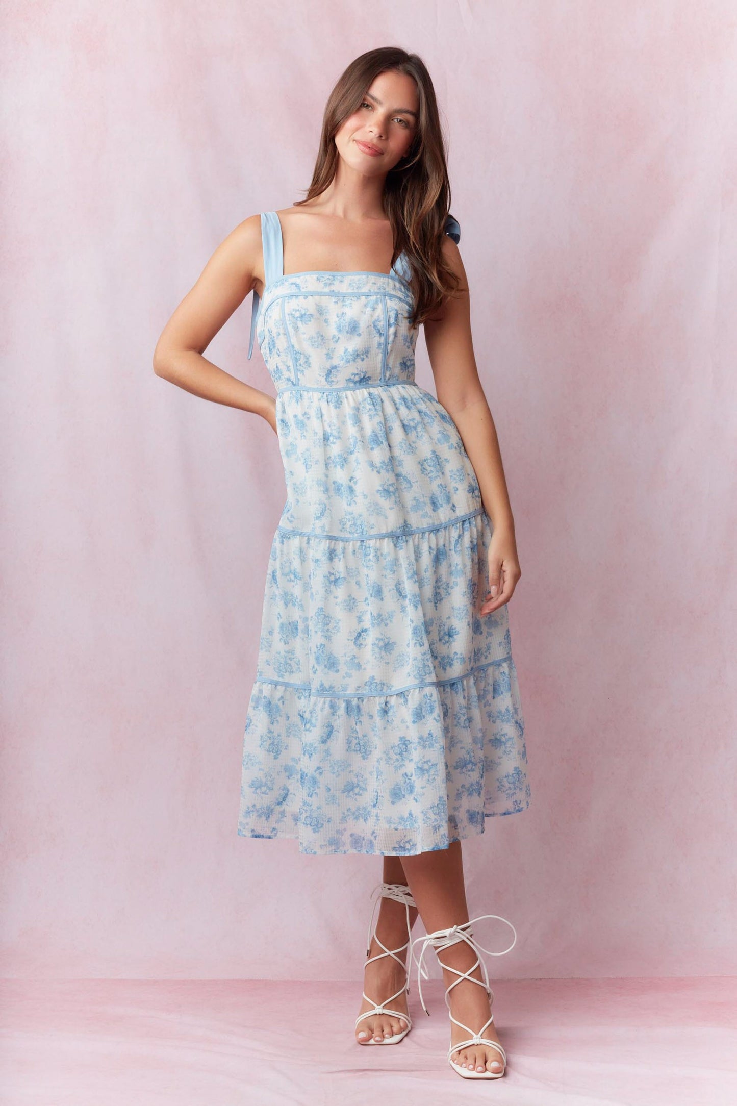 Floral Detail Light Blue Midi