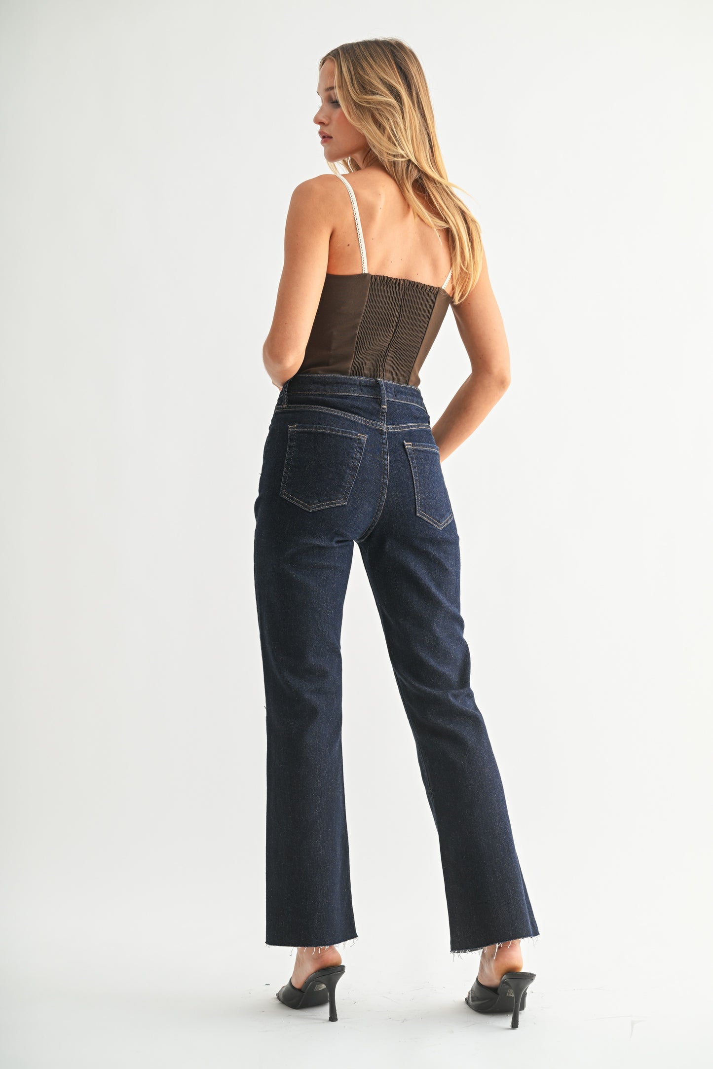 Macey Cropped Flare Jeans In Dark Denim