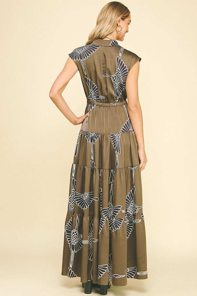 Mocha Print Tiered Maxi Dress