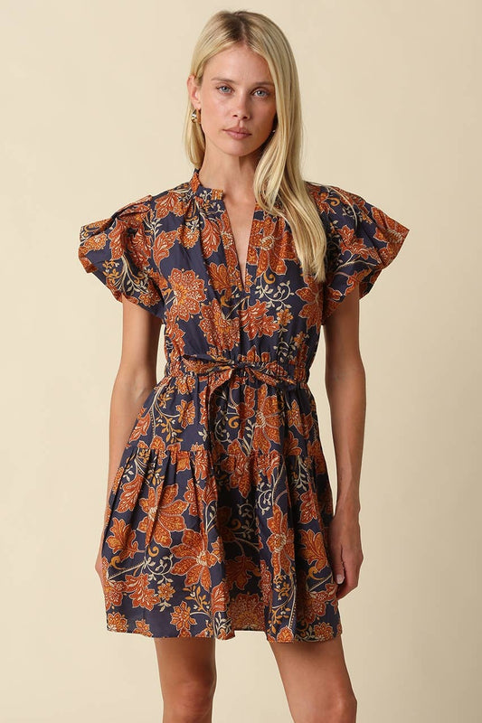 Sienna Bloom Bubble Sleeve Printed Mini Dress