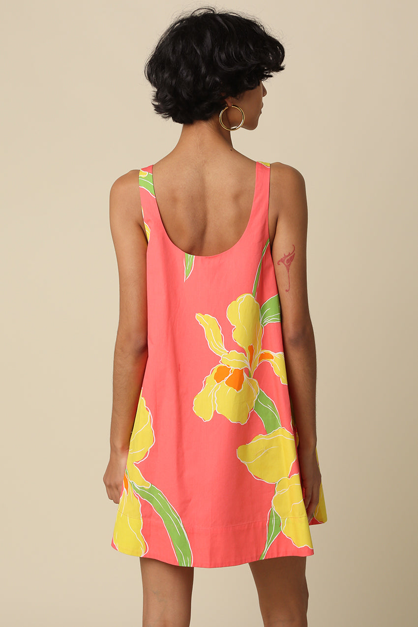 Coral Yellow Floral Mini Dress