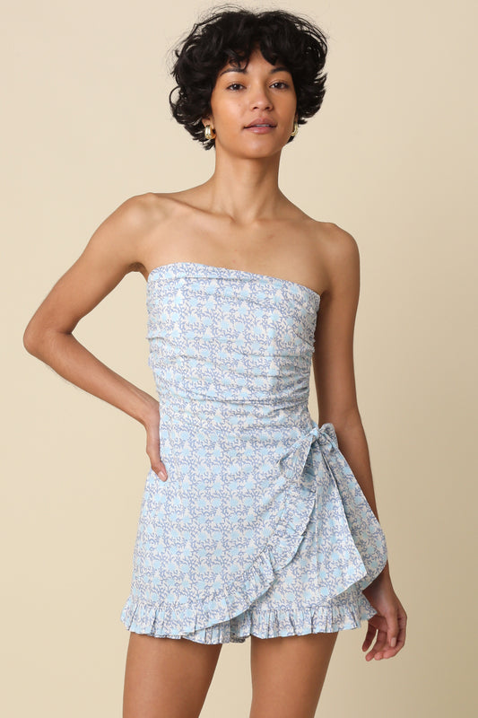 Blues In Bloom Strapless Romper
