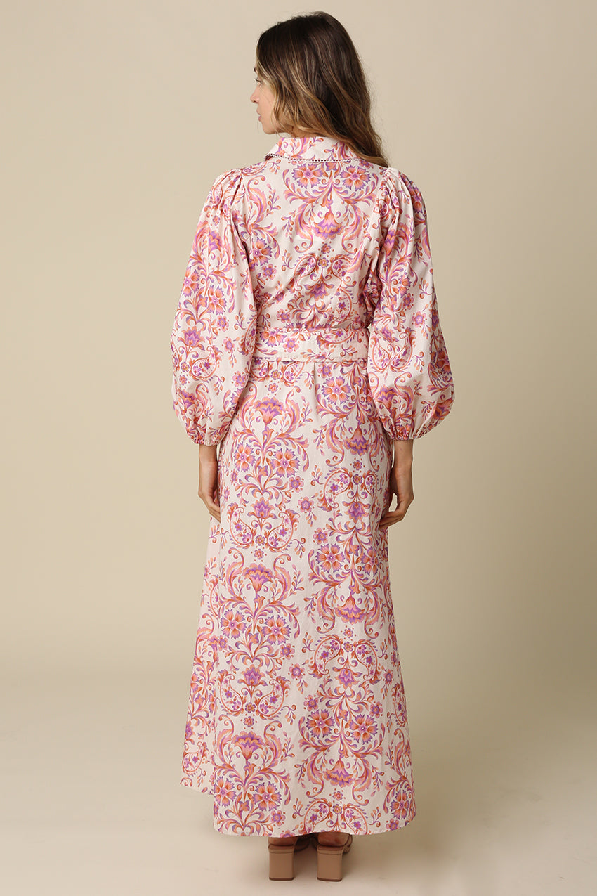 Apricot Floral Belted Maxi Dress