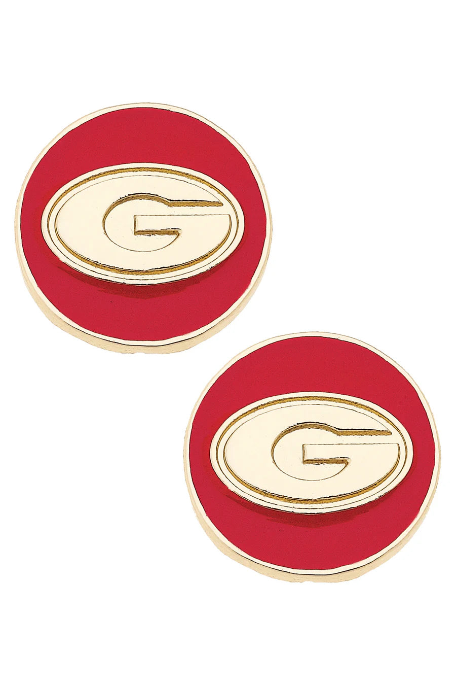 Georgia Bulldogs Logo Circle Stud Earrings in Red/Shiny Gold