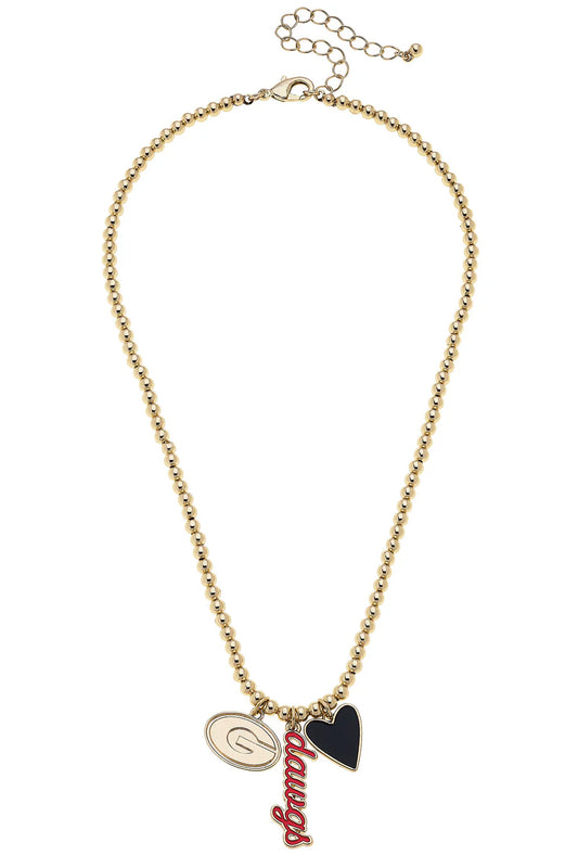 Georgia Bulldogs Ball Bead Charm Necklace in Shiny Gold
