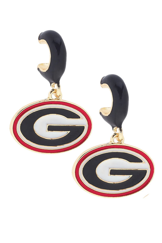 Georgia Bulldogs Enamel Logo Huggie Hoop Earrings in Black