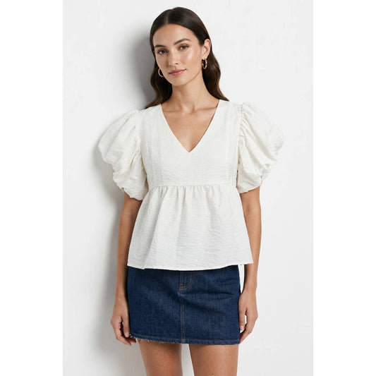 Statement Sleeve V-neck Linen Top
