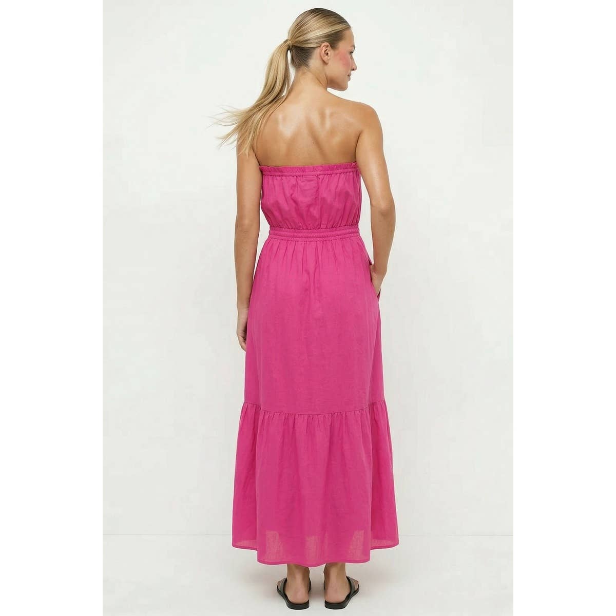 Strapless Drawstring Waist Maxi Dress