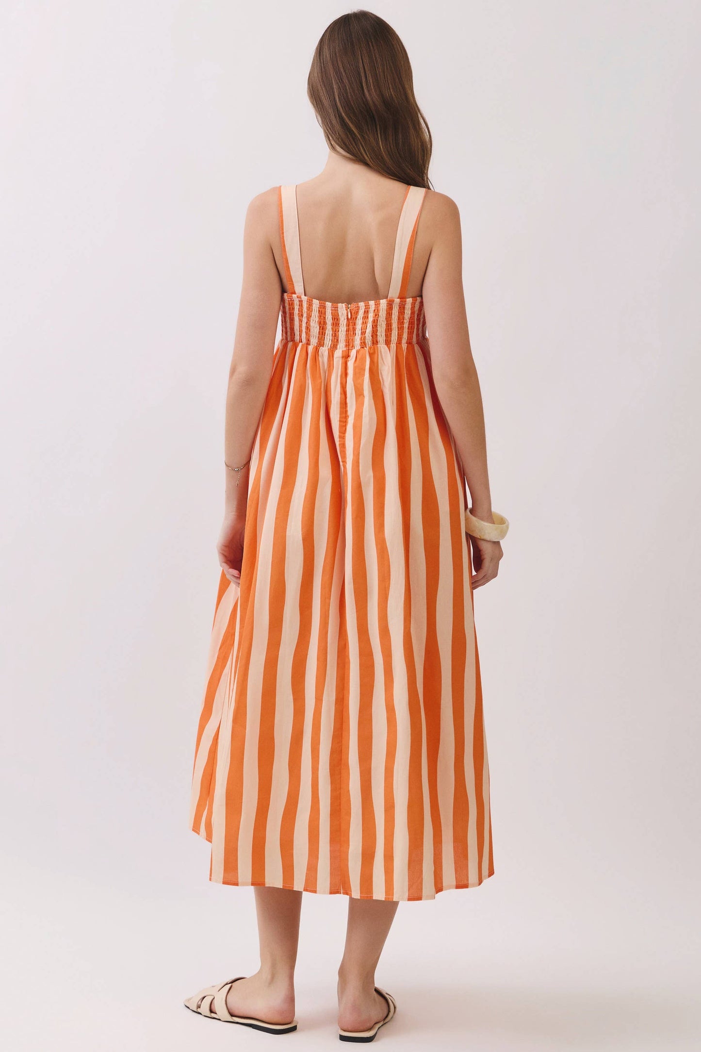 Stripe Empire Waist Midi Dress in Orange Stripe