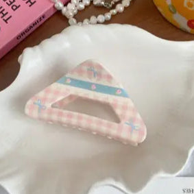 Checkered Bow Claw Clip Pink