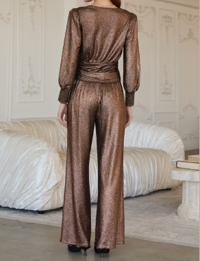 Foil Print Ruched Top In Brown