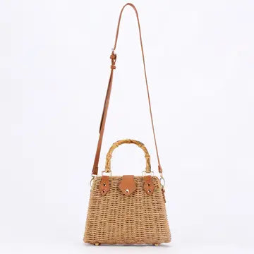 Straw Beach Bag Tote In Camel