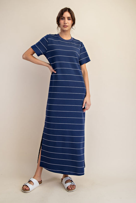 Modal Scuba Stripe Maxi Dress In Navy