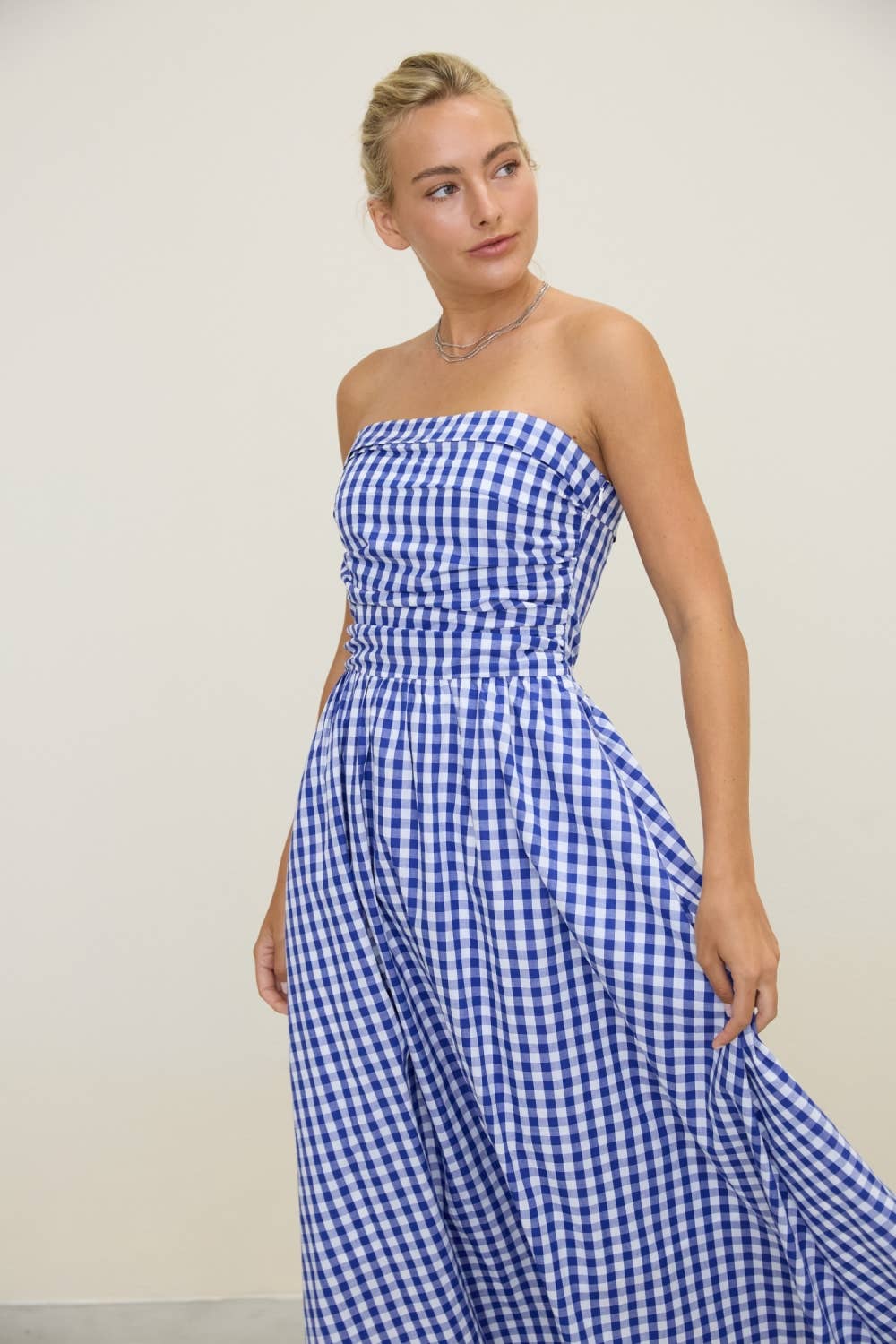 Gingham Spaghetti Strap Midi Dress
