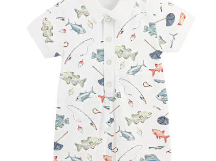 Baby Chic Fishing Day Collared Romper