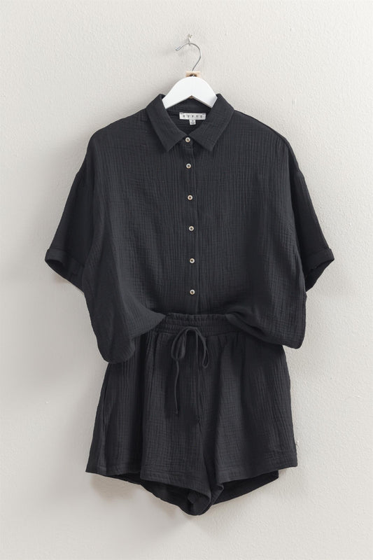 Easy Going Gauze Short Set In Black