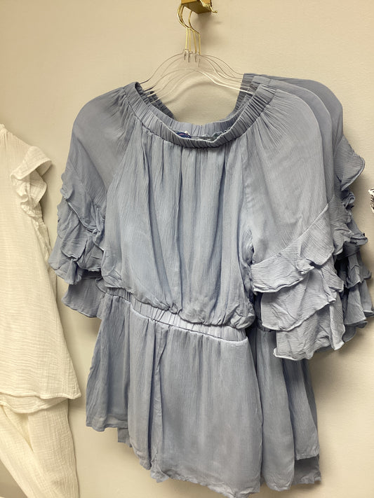 Girls Blue Ruffle Romper