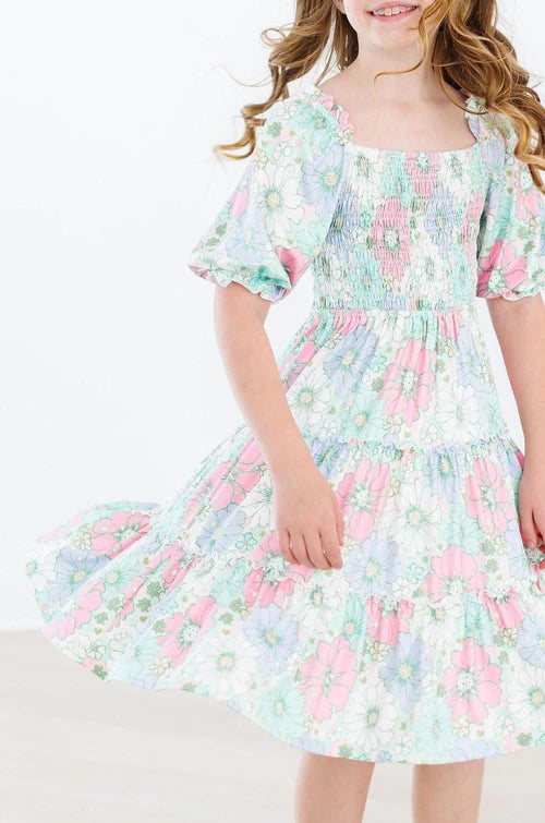Mila and Rose Minty Meadow Smocked Ruffle Dress