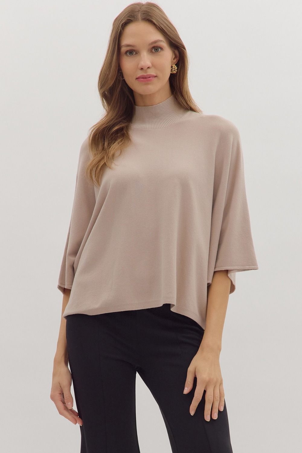 Addy Mock Neck Sweater In Almond