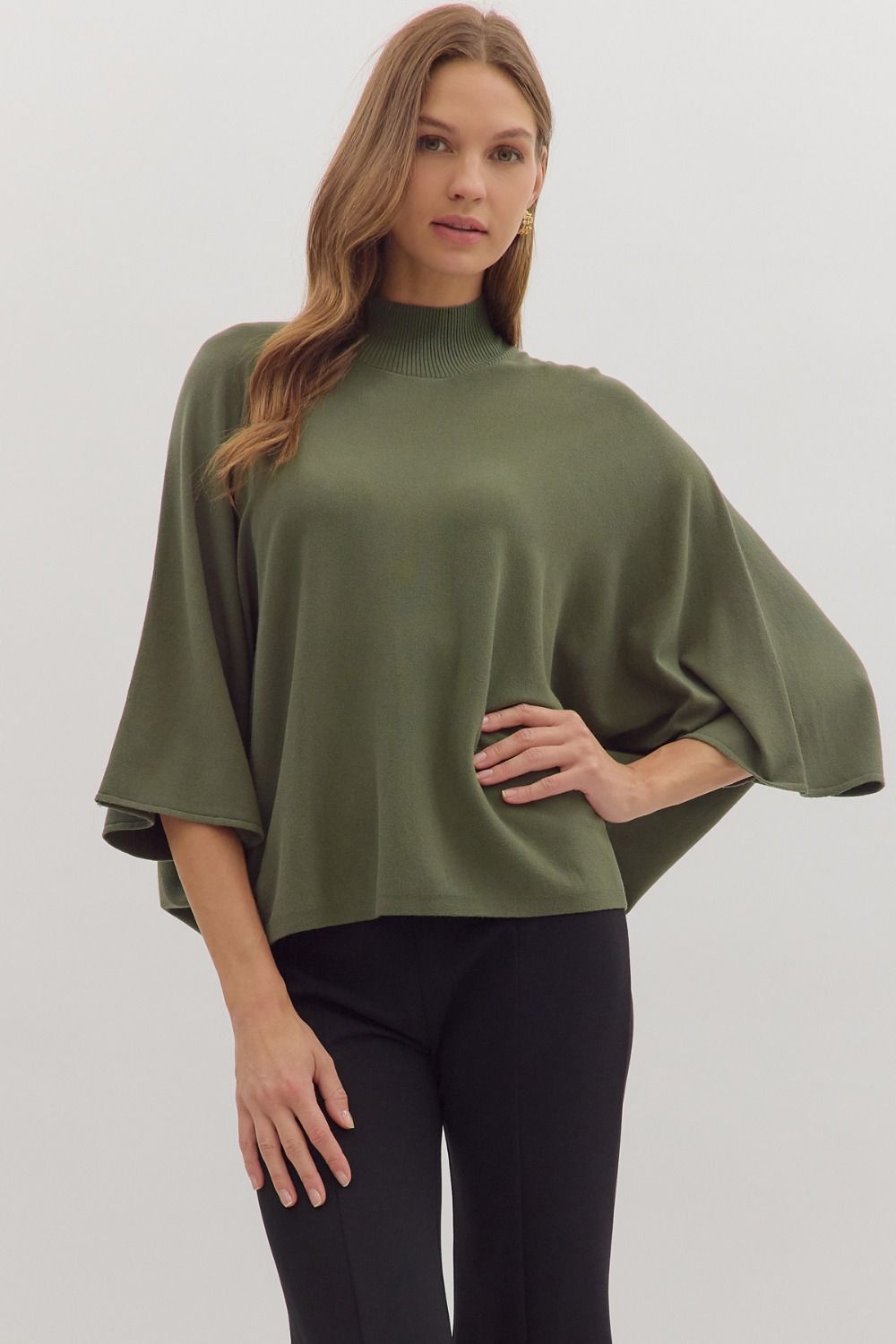 Addy Mock Neck Sweater In Olive