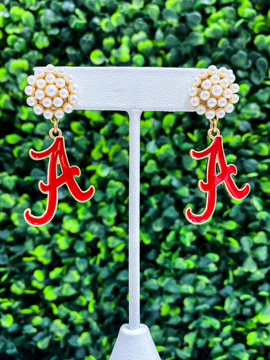 Alabama Logo Pearl Cluster Drop Earring