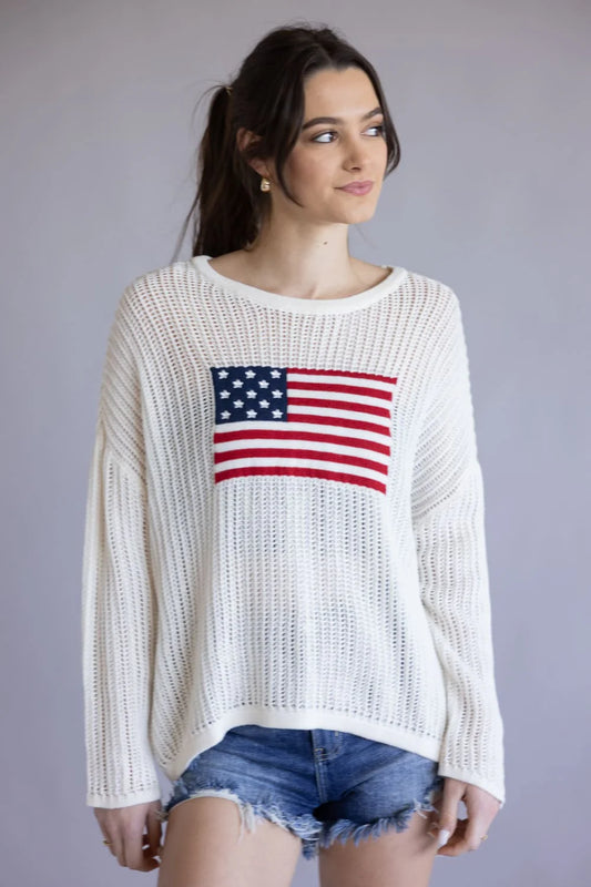American Flag Open Knit Sweater