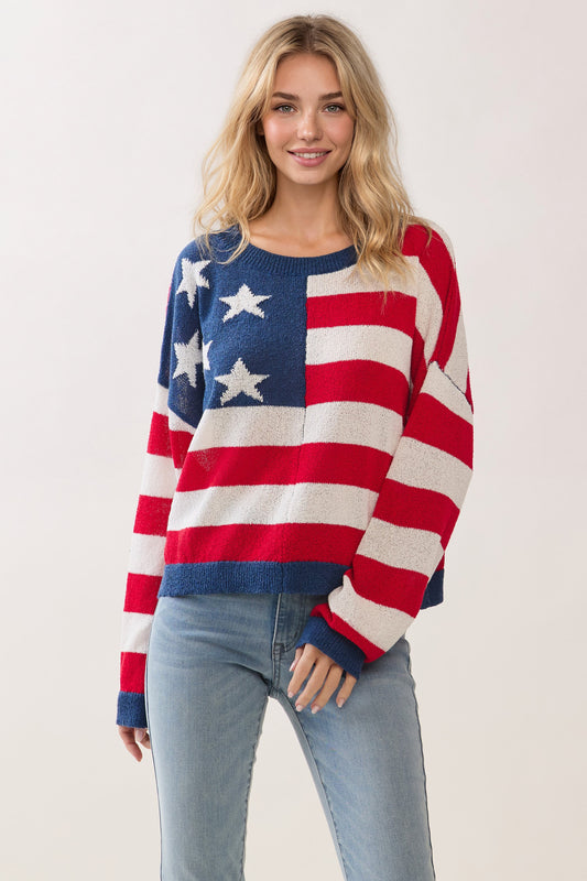 American Flag Pattern Knit Pullover Sweater