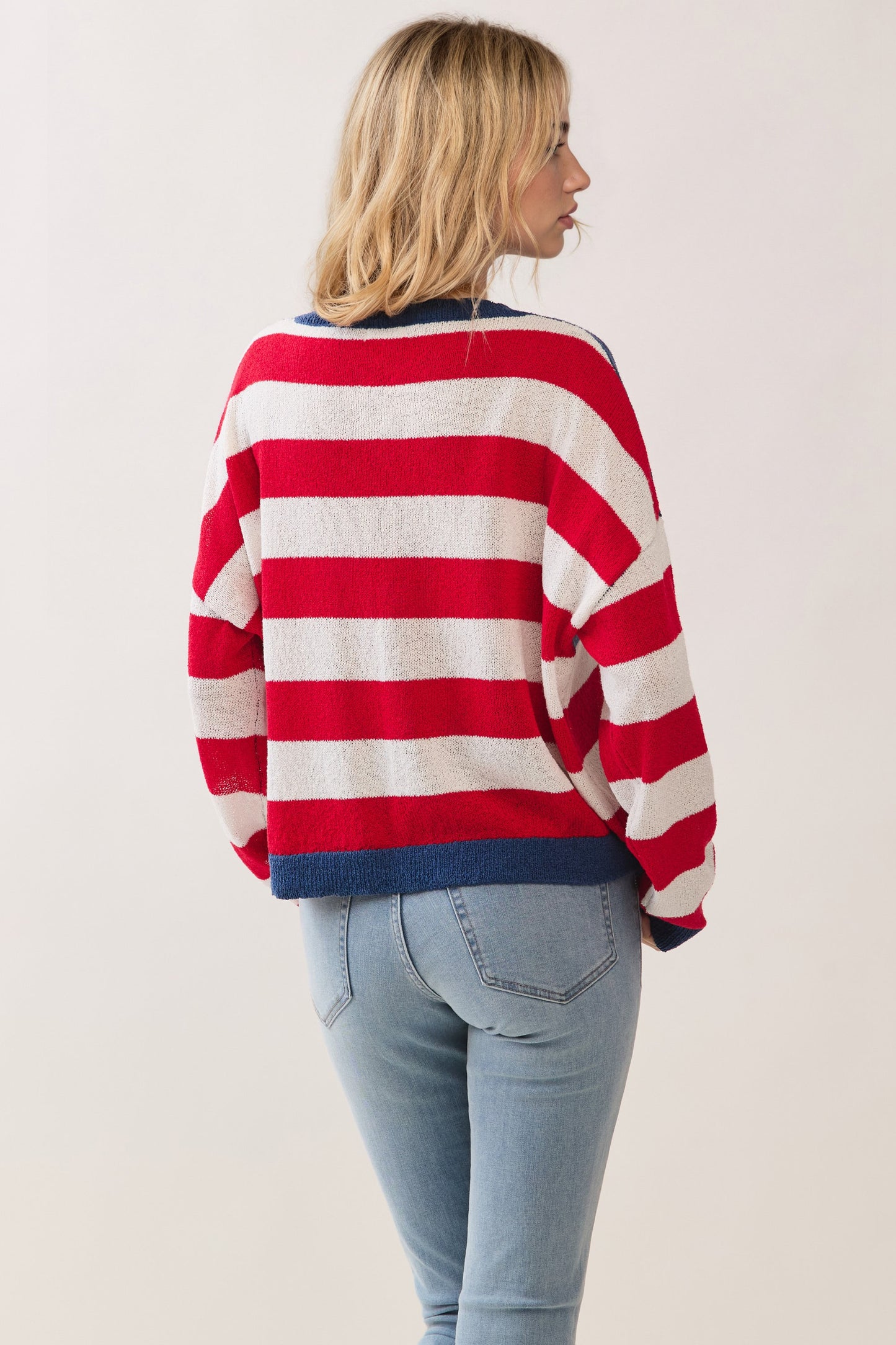 American Flag Pattern Knit Pullover Sweater