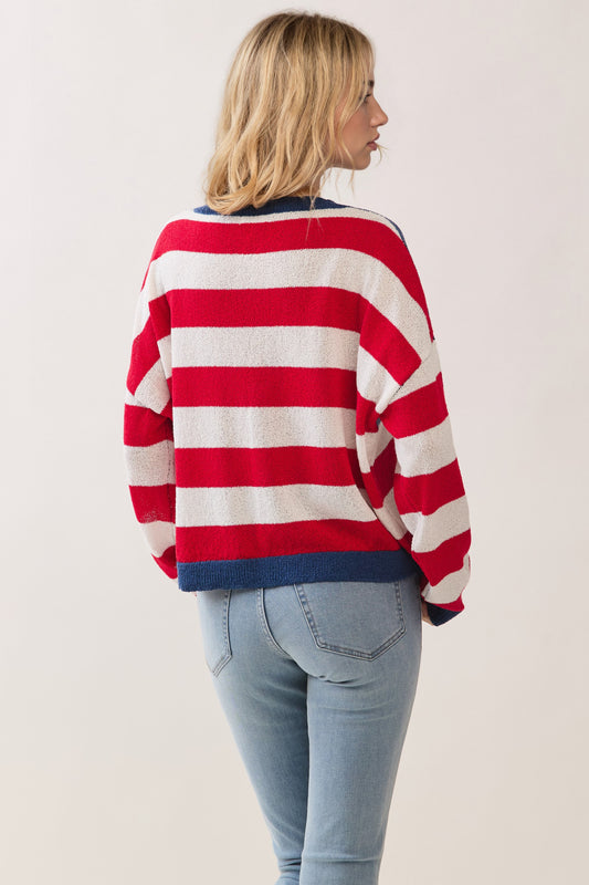 American Flag Pattern Knit Pullover Sweater