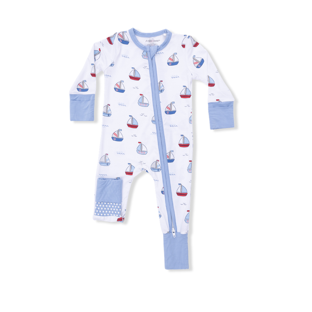 Angel Dear Bubbly Sailboats Blue Convertible Romper