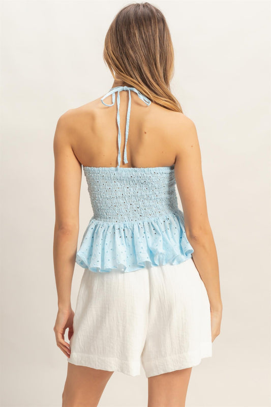 Annie Smocked Halter Top In Light Blue