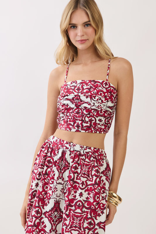 Baroque Print Skirt Set In Crimson