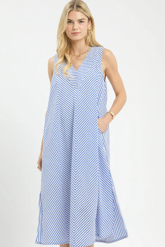Bay Breeze Stripe Midi Dress In Blue