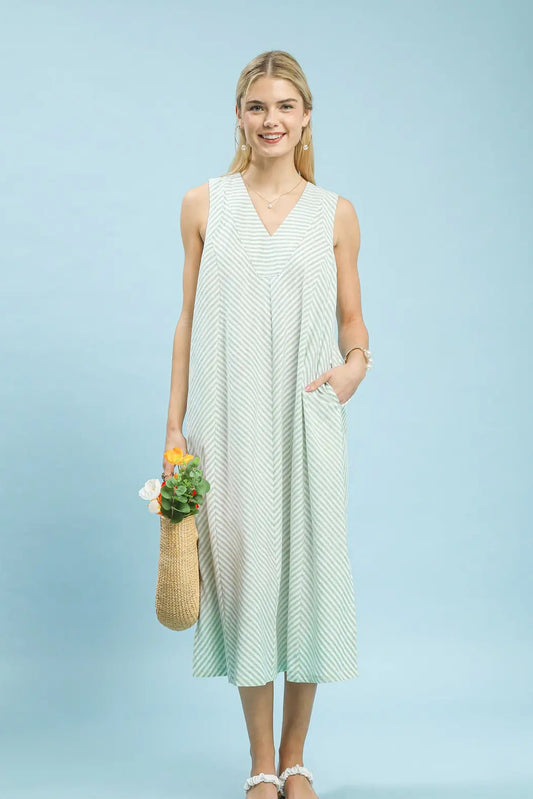 Bay Breeze Stripe Midi Dress In Sage