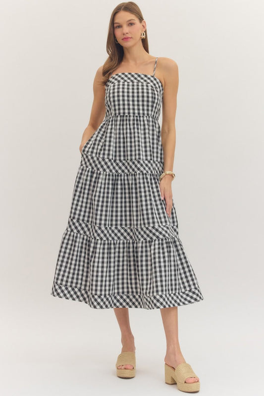 Black And White Gingham Midi Dress