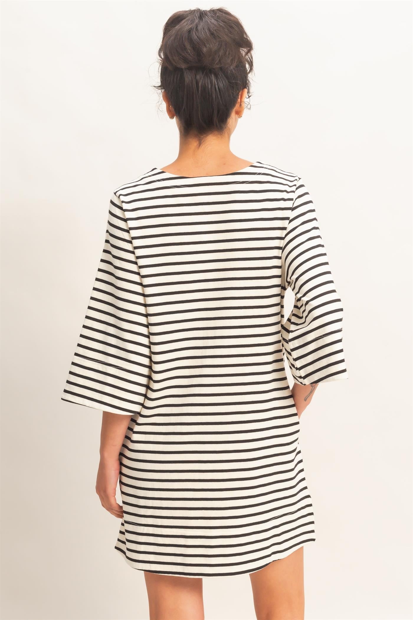 Black Striped Round Neck Mini Dress