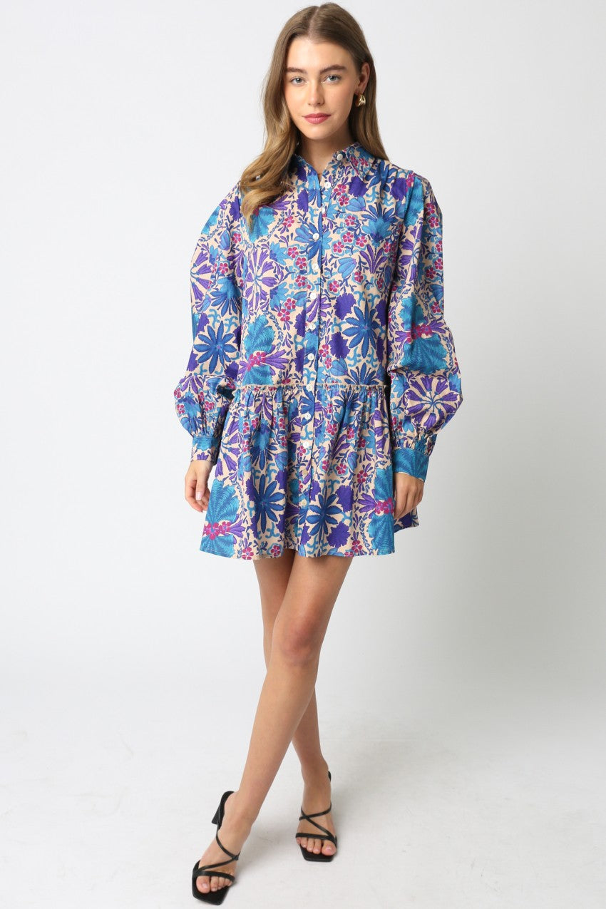 Blooming Blues Button Down Mini Dress