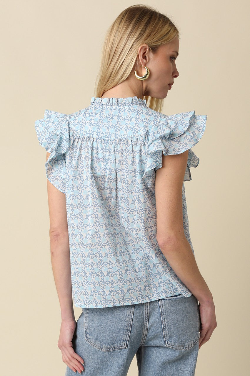 Blues In Bloom Elaine Ruffle Blouse