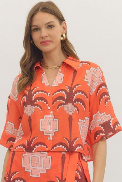 Botanical Palm Print Blouse